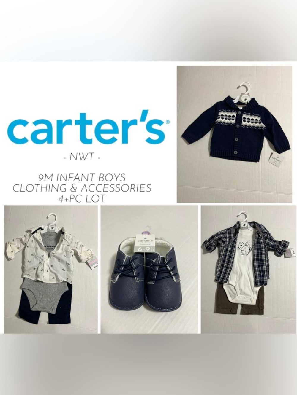 🆕CARTER’S - 9M - NWT - 4+PC INFANT BOYS SQUIRREL KNIT CLOTHING & ACCESSORIES LOT